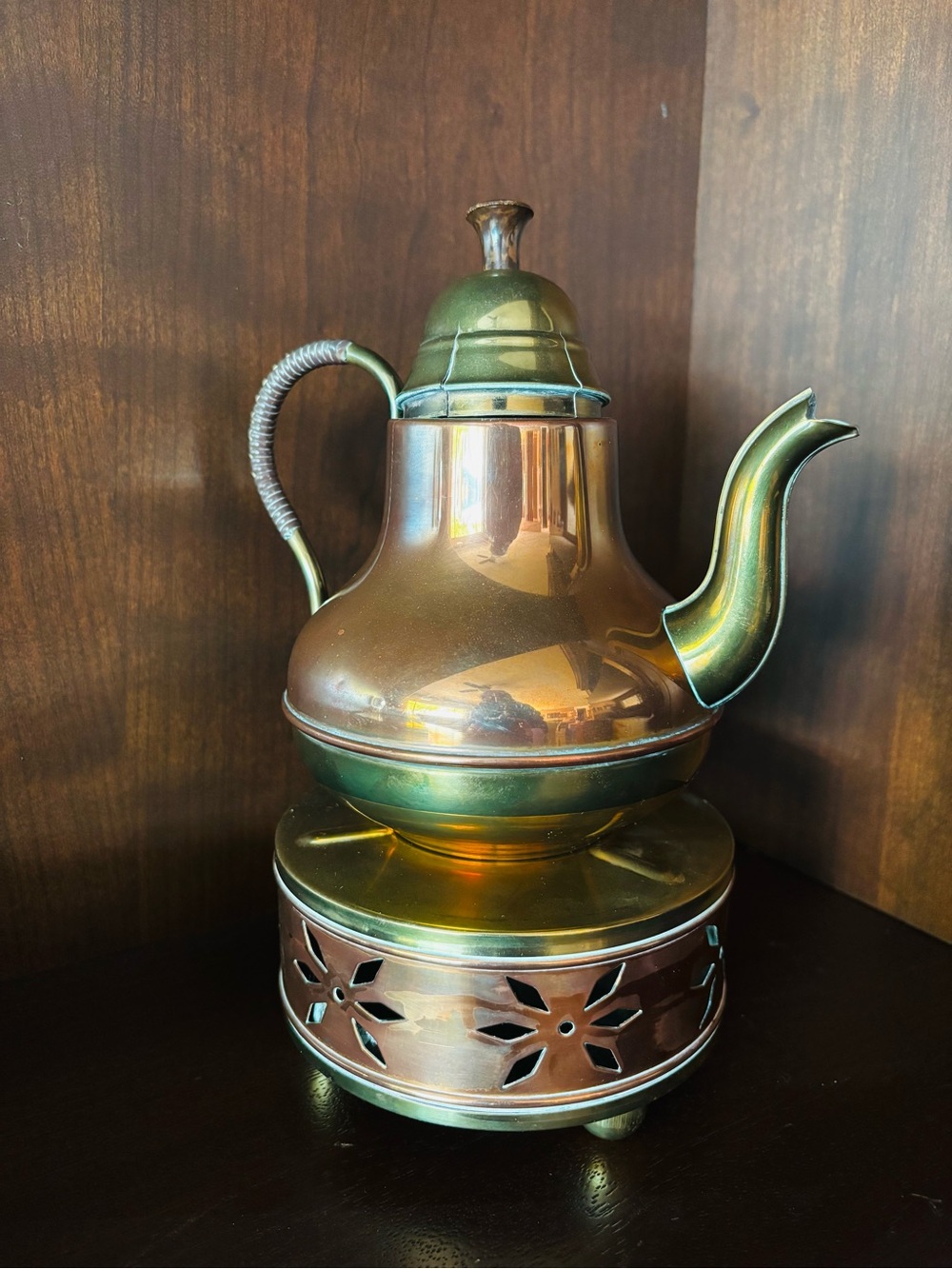 MCM Dutch Copper and Brass Teapot and Warmer